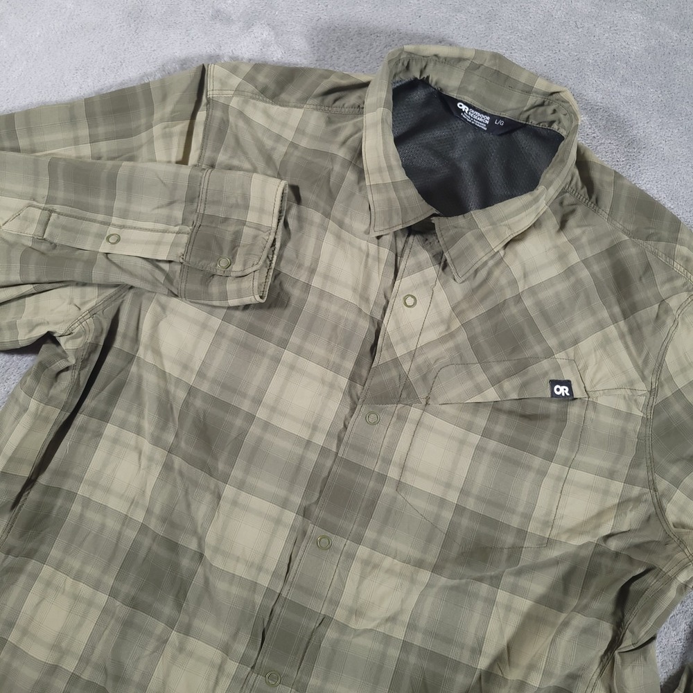 Outdoor Research Shirt Mens Large Green Plaid Astroman Sun Short Sleeve Hiking